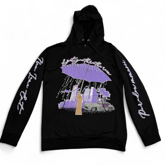 Paradox Lab Hoodie Mens Medium Black PNB Rock Cityscape Graphic Streetwear USA - Picture 1 of 11